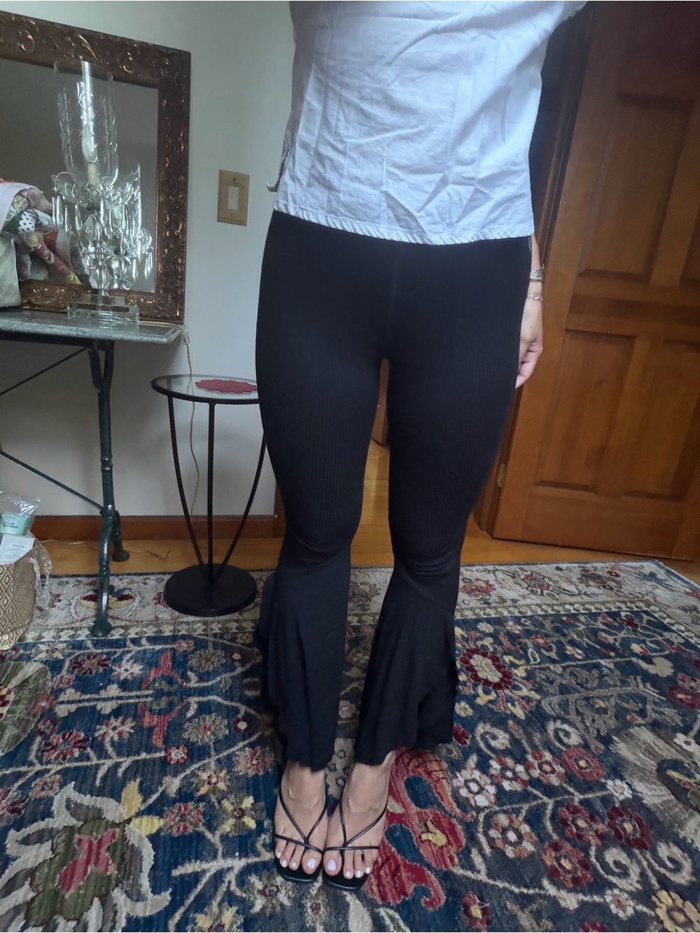 Free People Black Ribbed Flare Pants